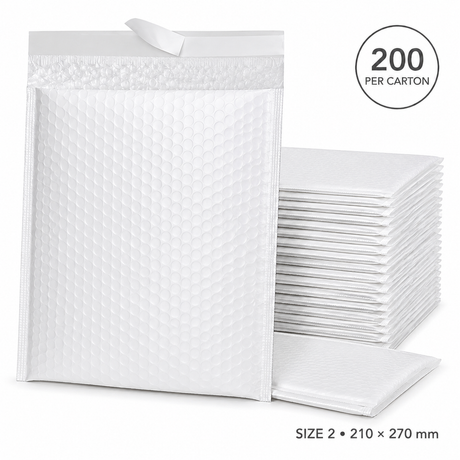 200x White Poly Bubble Mailers Padded Cushioned Postage Envelope - "Size 2" (210mm x 270mm)