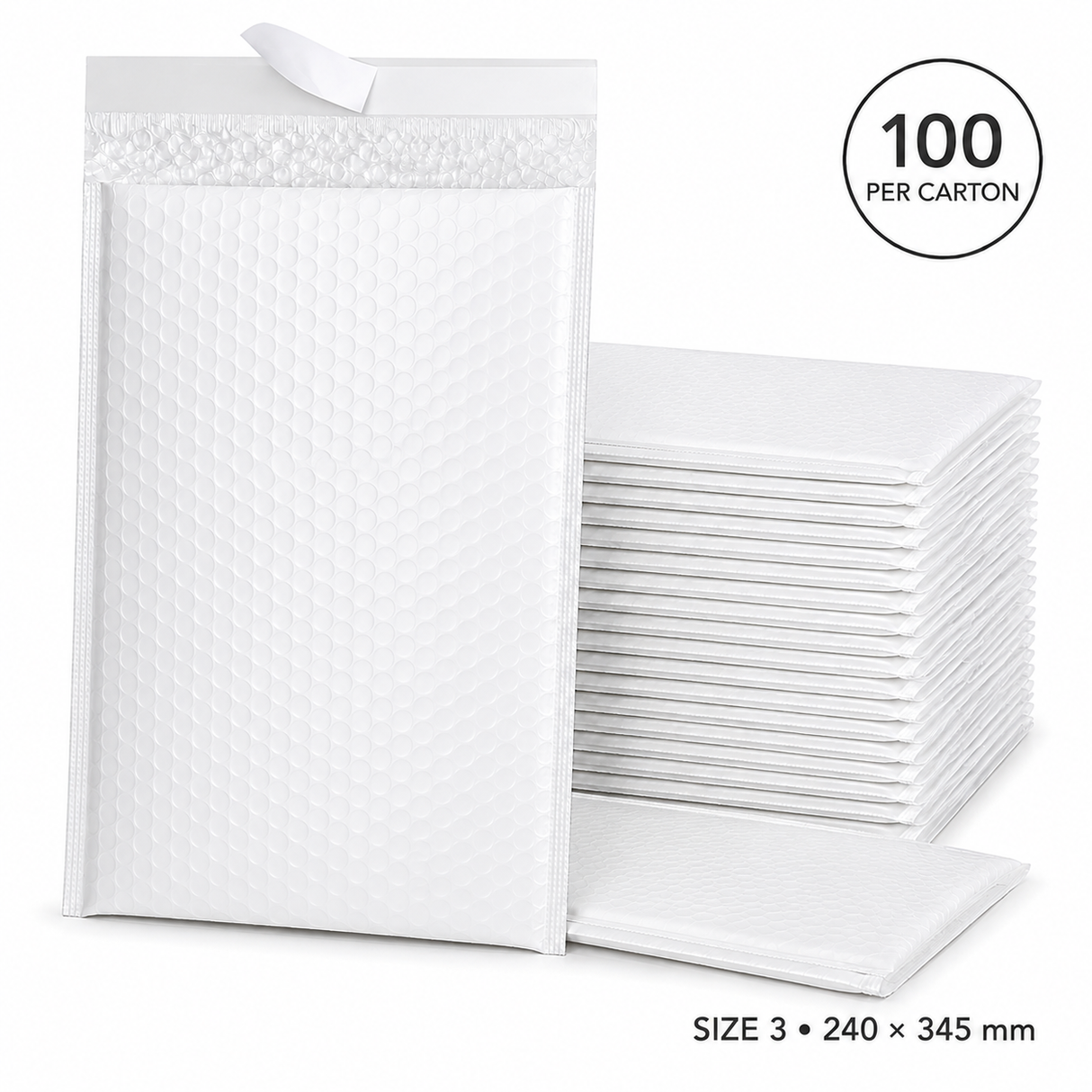 100x White Poly Bubble Mailers Padded Cushioned Postage Envelope - "Size 3" (240mm x 345mm)