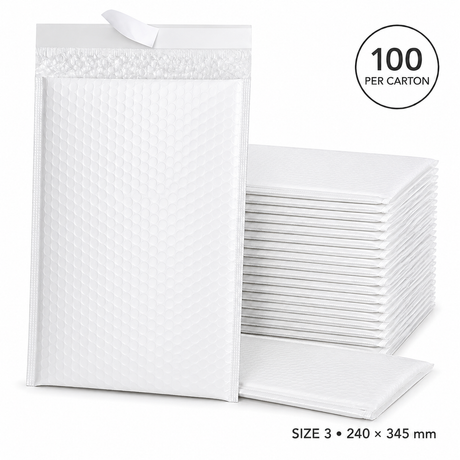 100x White Poly Bubble Mailers Padded Cushioned Postage Envelope - "Size 3" (240mm x 345mm)