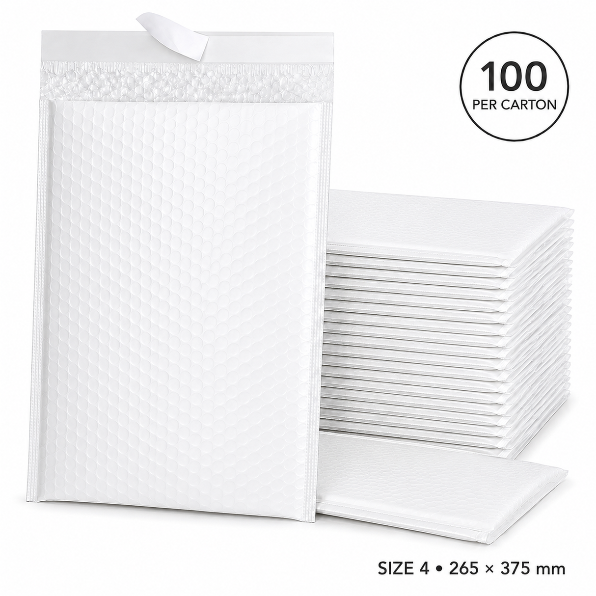 100x White Poly Bubble Mailers Padded Cushioned Postage Envelope - "Size 4" (265mm x 375mm)