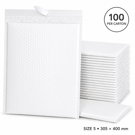 100x White Poly Bubble Mailers Padded Cushioned Postage Envelope - "Size 5" (305mm x 400mm)