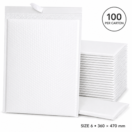 100x White Poly Bubble Mailers Padded Cushioned Postage Envelope - "Size 6" (360mm x 470mm)