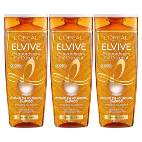 3x 300ml L'Oréal Elvive Extraordinary Oil Coconut Weightless Nourishing Shampoo Pack - Fine Dry Hair