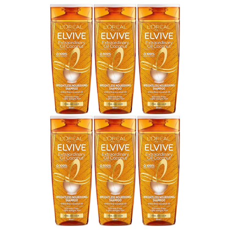 6x 300ml L'Oréal Elvive Extraordinary Oil Coconut Weightless Nourishing Shampoo Bulk Pack - Fine Dry Hair