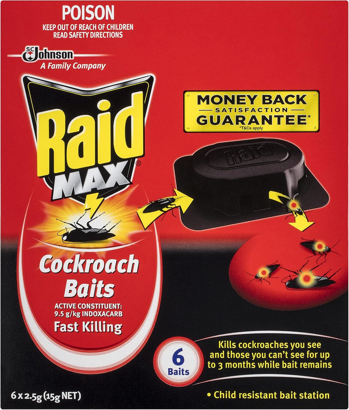 6x Raid Max Cockroach Baits Bulk Pack - Child Resistant Bait Stations