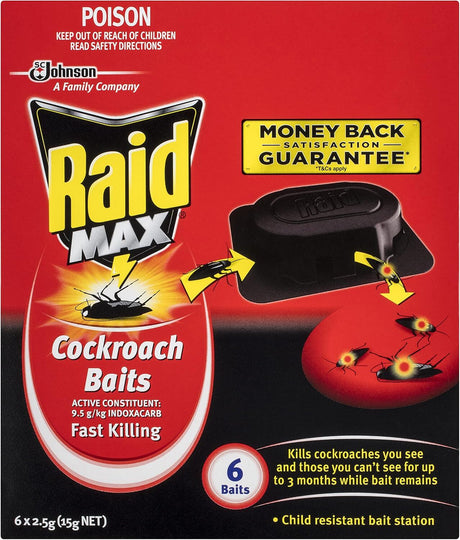 6x Raid Max Cockroach Baits Bulk Pack - Child Resistant Bait Stations