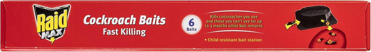 6x Raid Max Cockroach Baits Bulk Pack - Child Resistant Bait Stations