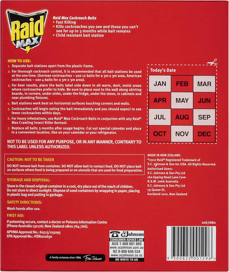 6x Raid Max Cockroach Baits Bulk Pack - Child Resistant Bait Stations