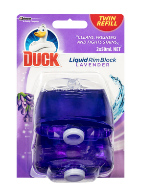Duck Twin Refill Liquid Rim Block Lavender 2x50ml Toilet Cleaner