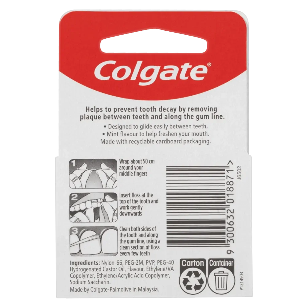 6x Colgate Total Dental Floss Mint 25m Bulk Pack - Waxed Plaque Removal Gum Care