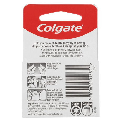 6x Colgate Total Dental Floss Mint Waxed Plaque Removal Gum Care - 25m