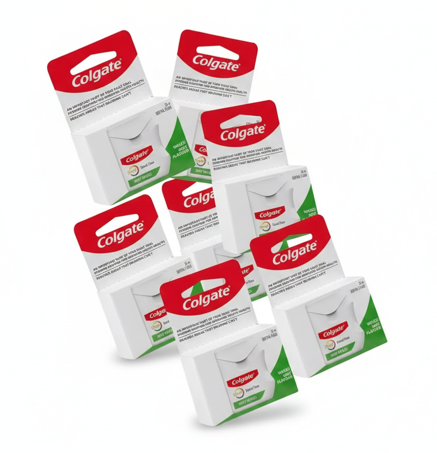 6x Colgate Total Dental Floss Mint 25m Bulk Pack - Waxed Plaque Removal Gum Care