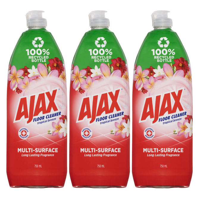 3x Ajax Tropical Breeze Floor Cleaner 750ml Bulk Pack (Divine Blends)