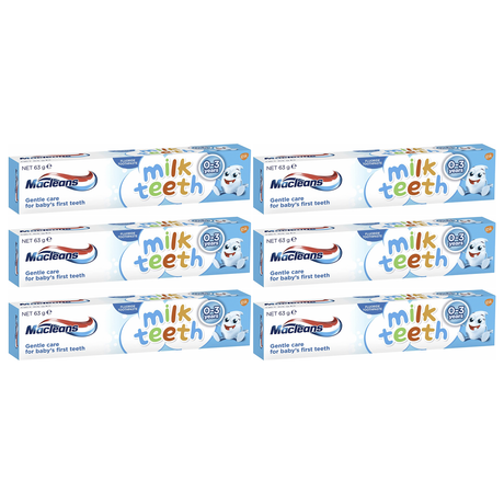 6x Macleans 63g Fluoride Milk Teeth Toothpaste Bulk Pack - Gentle Care (Babies 0-3 Years)