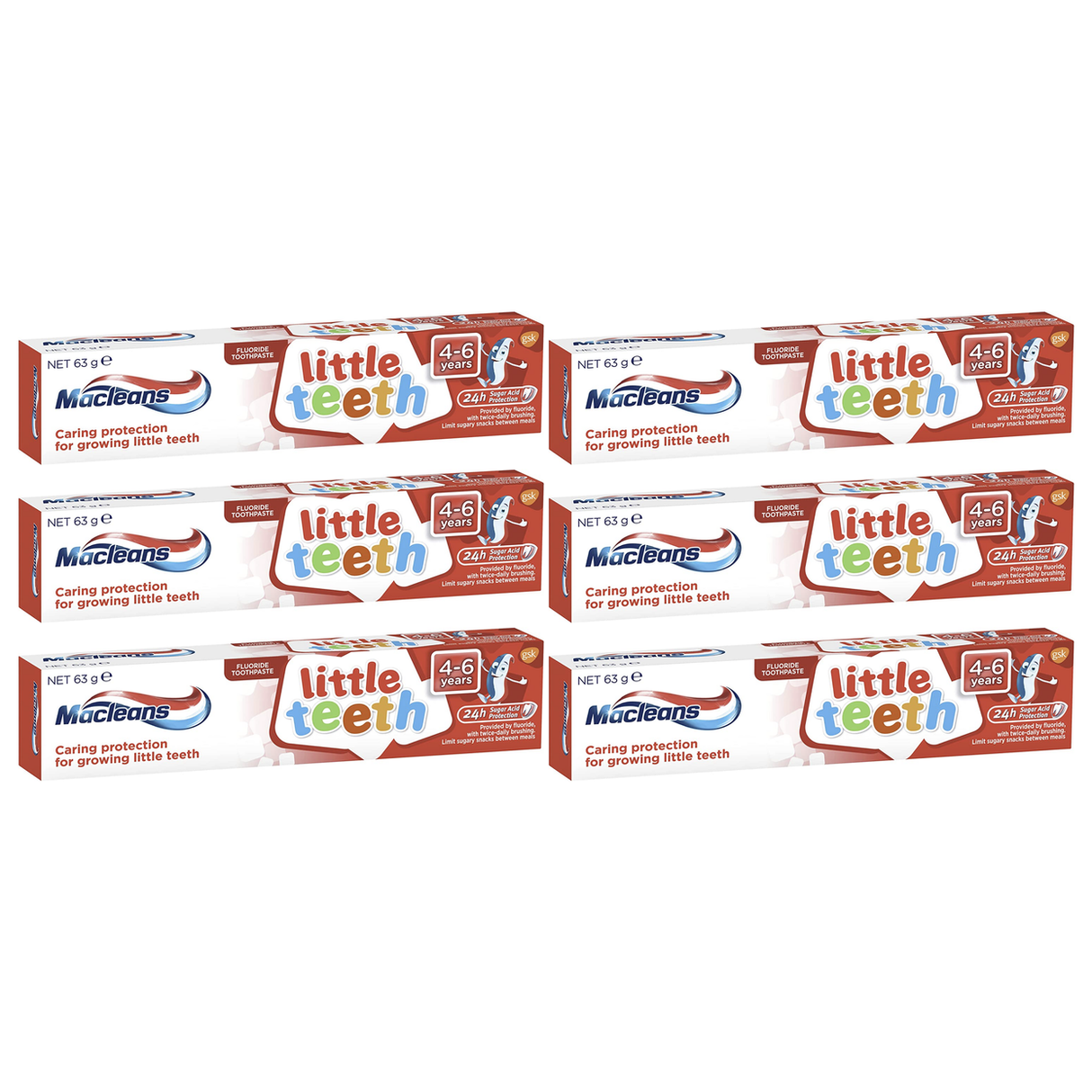 6x Macleans 63g Fluoride Little Teeth Toothpaste Bulk Pack - Bubble Mint (Kids 4-6 Years)