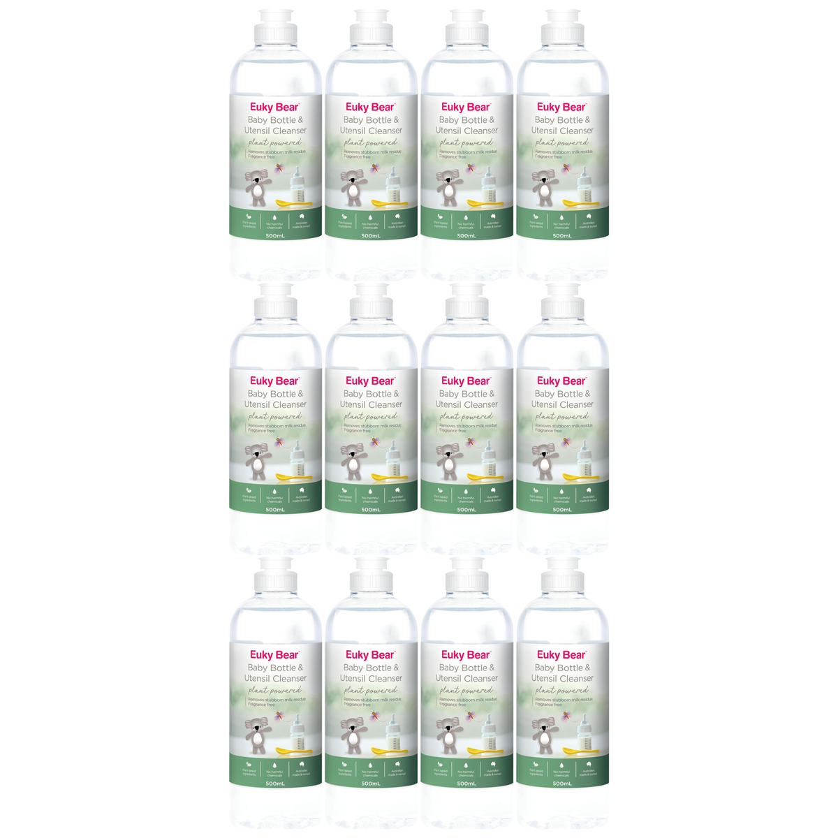 12x Euky Bear 500mL Baby Bottle & Utensil Cleanser Bulk Pack - Plant-Based Enzyme (Fragrance Free)