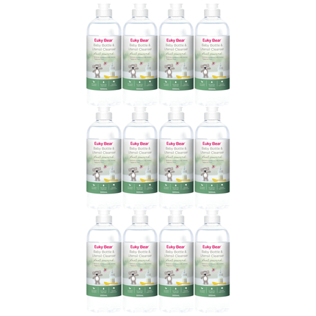 12x Euky Bear 500mL Baby Bottle & Utensil Cleanser Bulk Pack - Plant-Based Enzyme (Fragrance Free)