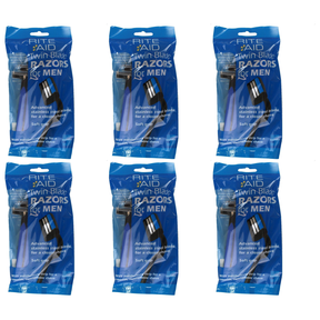 6x Rite Aid Mens Twin Blade Razors Advanced Stainless Steel Bulk Pack - Soft Grip (5 Pack)