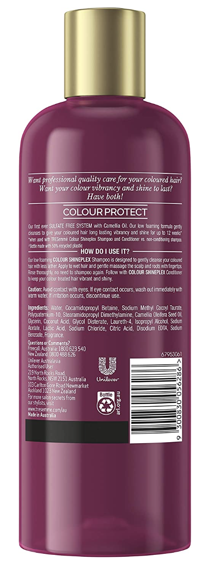 TRESemme Low Foam Colour Protect Shampoo Colour Shineplex w/ Camellia Oil 350ml