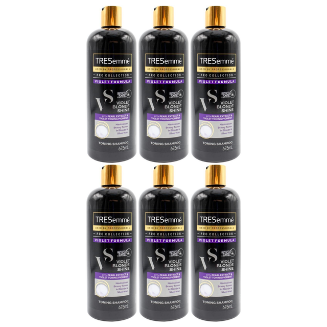 6x TRESemmé 675ml Violet Blonde Shine Purple Toning Shampoo Bulk Pack - For Blonde & Silver Hair