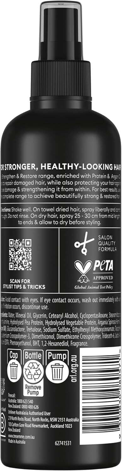 TRESemme Strengthen & Restore Treatment Spray Step 3 200mL Protein Argan Oil No Dyes Alcohol Parabens
