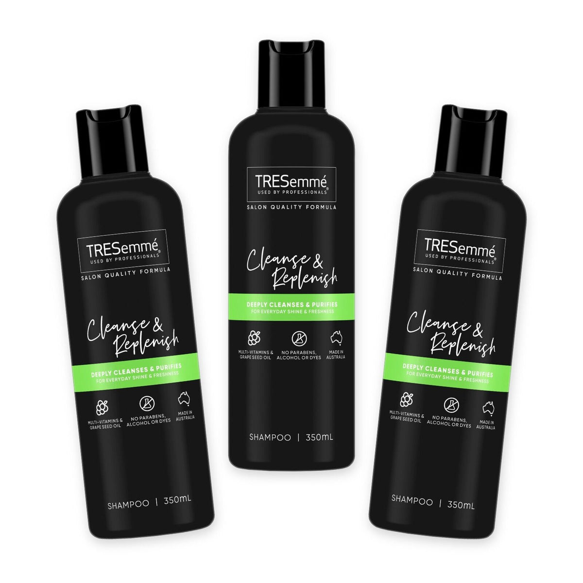 3x TRESemmé Cleanse & Replenish Shampoo Multivitamins Grape Seed Oil 350ml