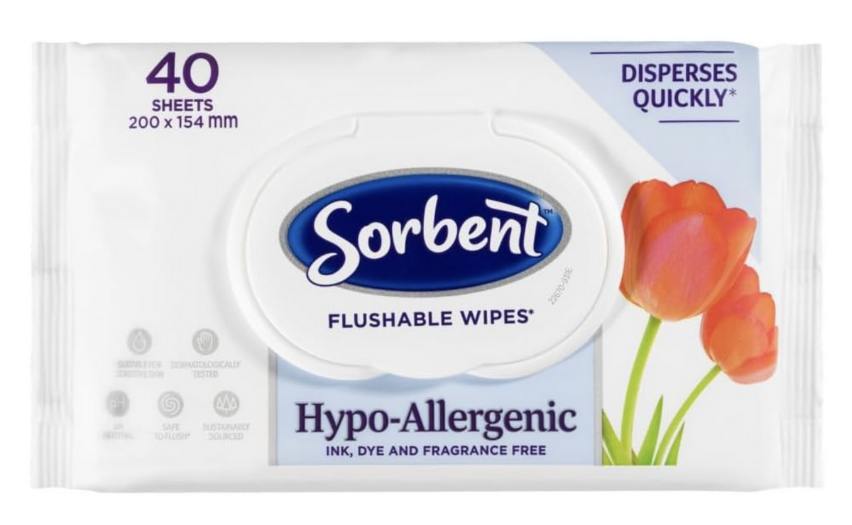 14x Sorbent Clean and Fresh Flushable Wet Wipes Bulk Pack - Hypo Allergenic (560 Pieces Total)