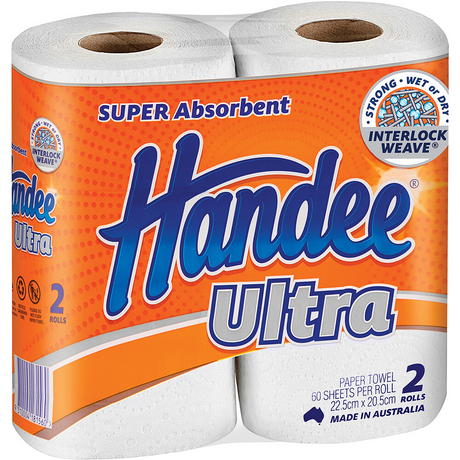 6x Handee Ultra Paper Towels 2-Pack Bulk - White (12 Rolls Total)