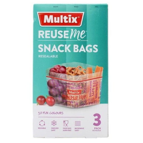 3pk Multix Reuse Me Resealable Snack Bags -  BPA Free & Microwave Safe - 16.5x8.5cm