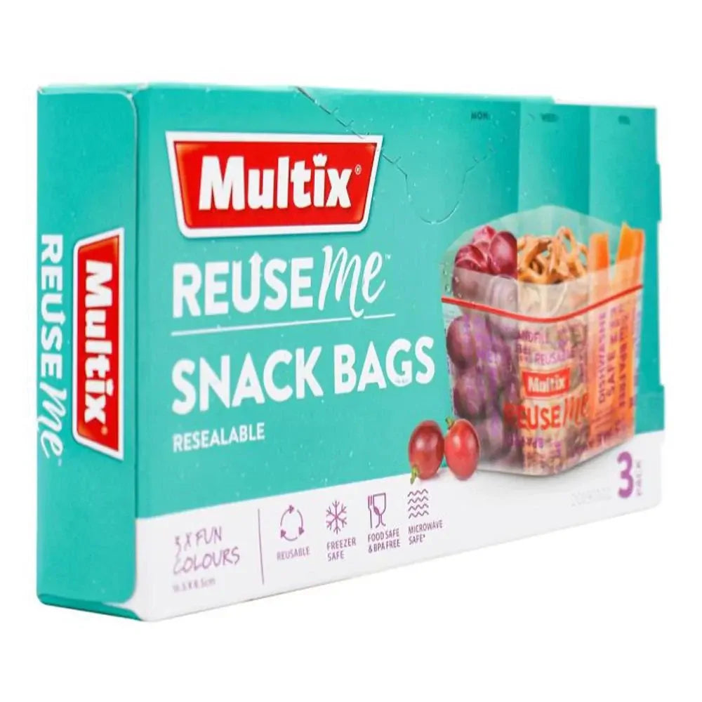 3pk Multix Reuse Me Resealable Snack Bags -  BPA Free & Microwave Safe - 16.5x8.5cm