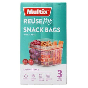 3pk Multix Reuse Me Resealable Snack Bags -  BPA Free & Microwave Safe - 16.5x8.5cm