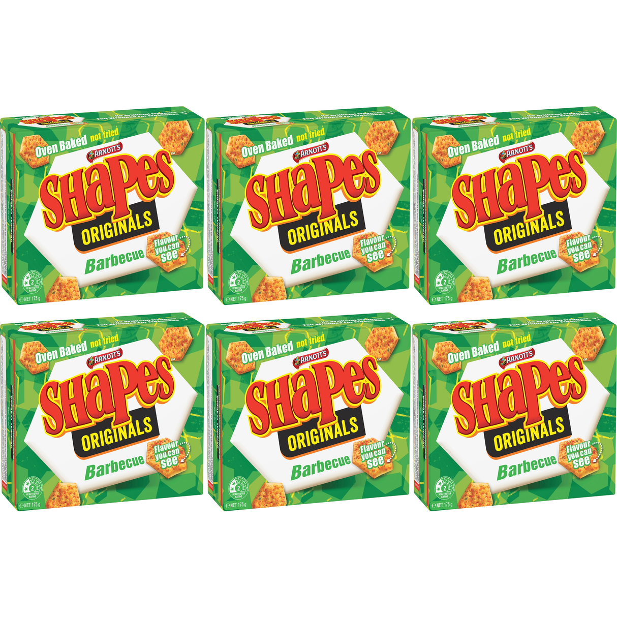 6x Arnott's Shapes Barbecue Cracker Biscuits 175g Bulk Pack - Product of Australia (Fresh Batch)