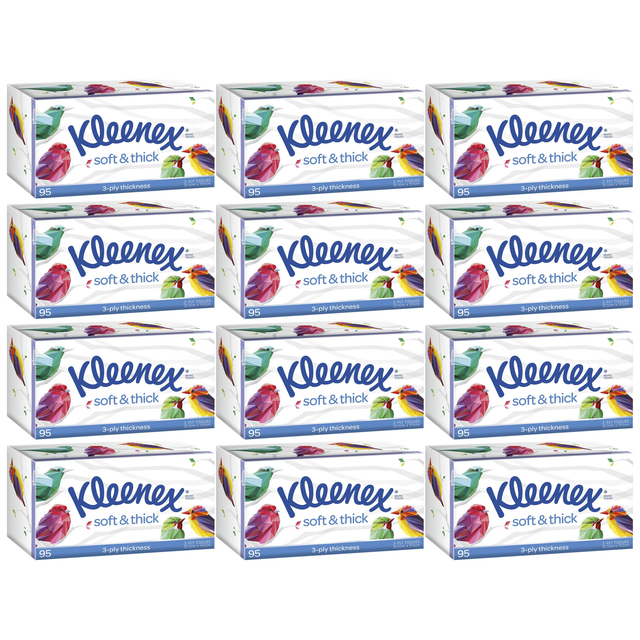 12x Kleenex Soft & Thick 3-Ply Facial Tissues Bulk Pack - 95 Sheet Pack