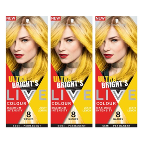 3x Schwarzkopf Live Ultra Brights Semi-Permanent Colour Pack - Zesty Lemon (8 Washes)