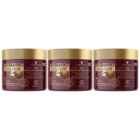 3x Schwarzkopf Bio-Tech 4-in-1 Colour Hair Treatment Pack - 250ml