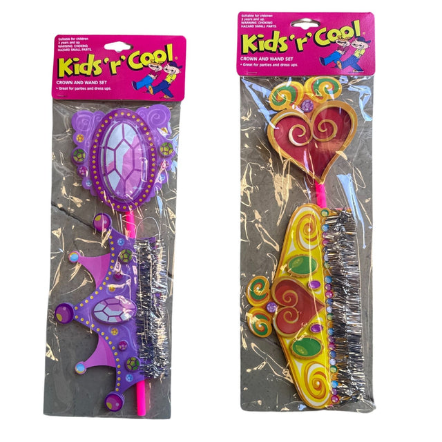 2-Pack Crown & Wand Set Tiara for Costume and Dress Ups