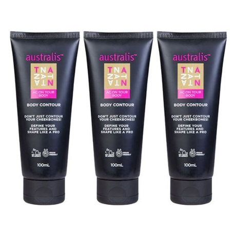 3x Australis 100ml AC On Tour Body Tan Contour Cream Bulk Pack (Wash-Off Lotion)