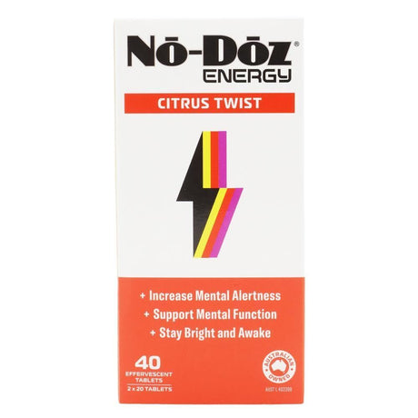6x No Doz Effervescent Tablets Energy Citrus Twist 40 Pack (2 x 20 Pack)