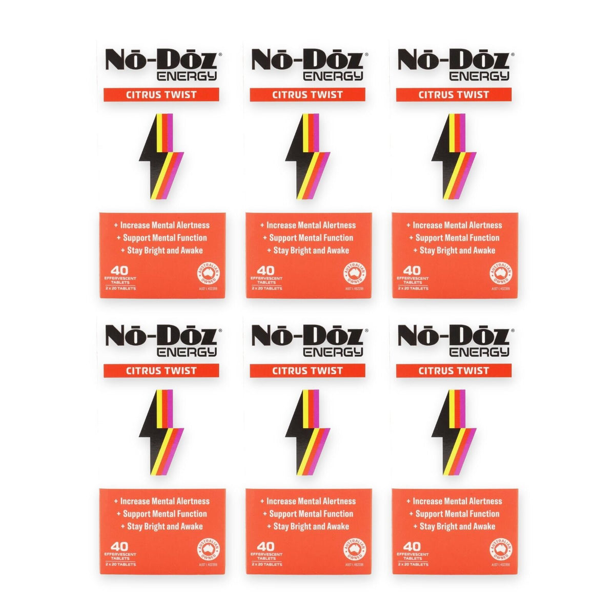 6x No Doz Effervescent Tablets Energy Citrus Twist 40 Pack (2 x 20 Pack)