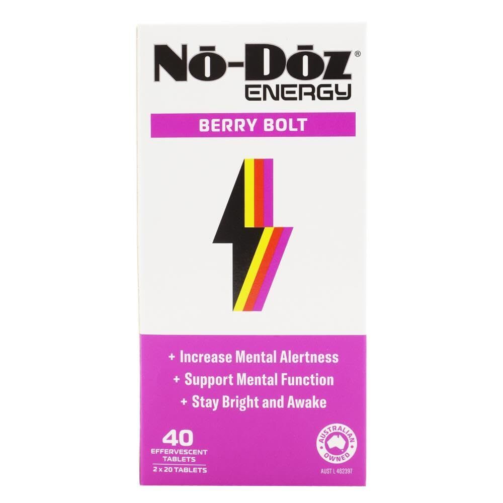 6x No Doz Effervescent Tablets Energy Berry Bolt 40 Pack (2x20pk)