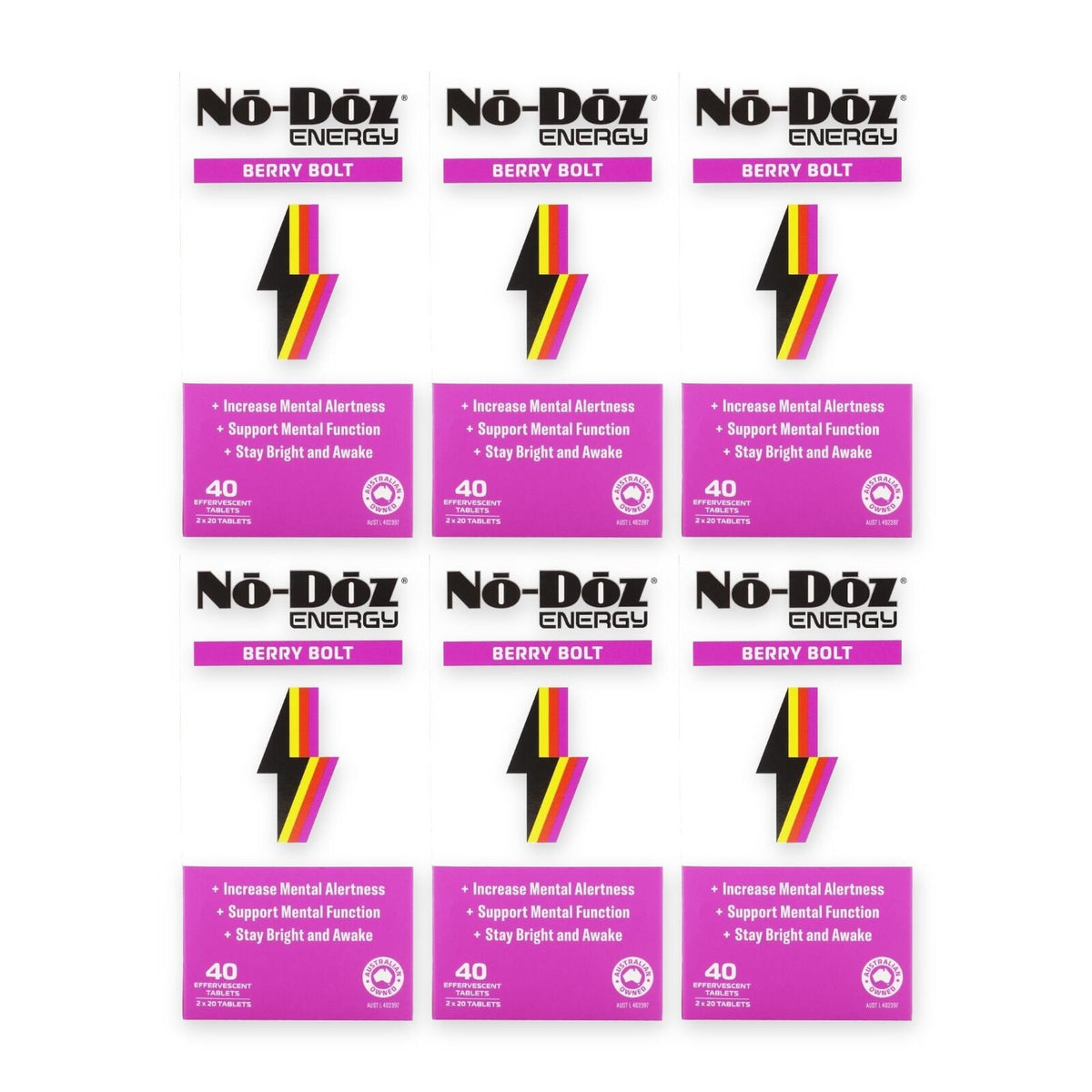 6x No Doz Effervescent Tablets Energy Berry Bolt 40 Pack (2x20pk)