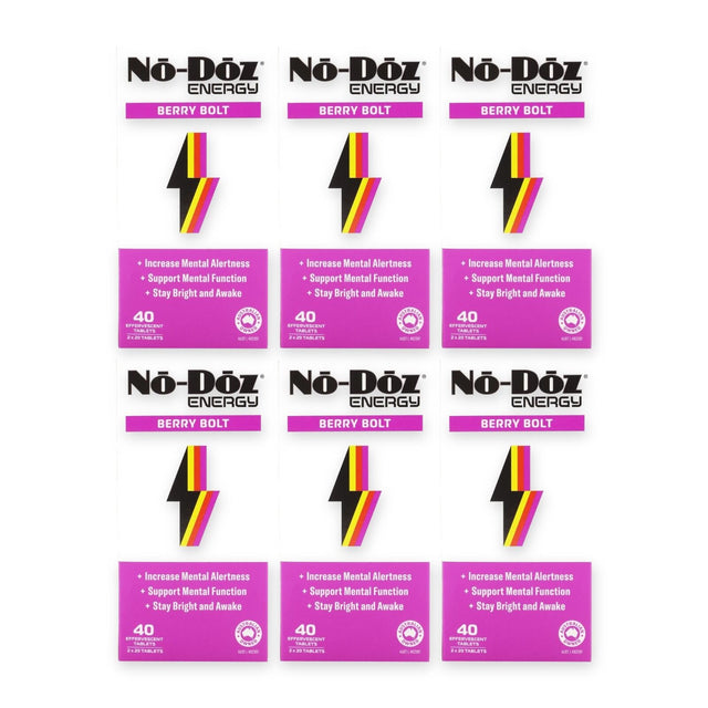 6x No Doz Effervescent Tablets Energy Berry Bolt 40 Pack (2x20pk)