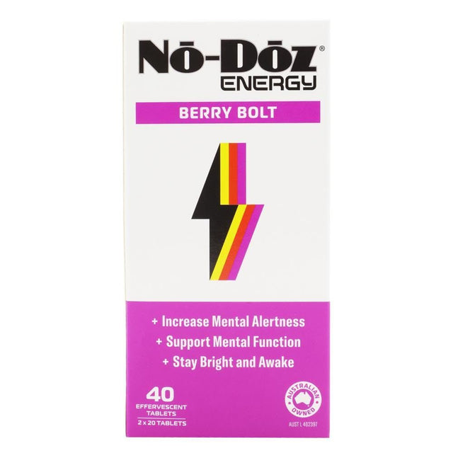 No Doz Effervescent Tablets Energy Berry Bolt 40 Pack (2x20pk)