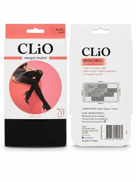 CliO Opaque Tights Super Soft (70 Denier) in Black Size Extra-Tall