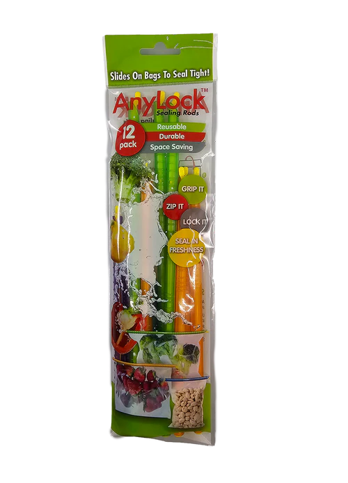 12pk AnyLock Bag Sealers/Sealing Rods - Kitchen Storage Zip Lock Stick Clips