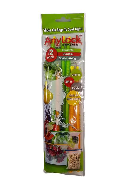 12pk AnyLock Bag Sealers/Sealing Rods - Kitchen Storage Zip Lock Stick Clips