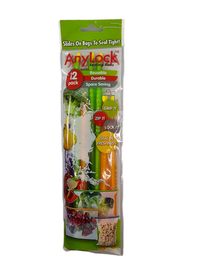 12pk AnyLock Bag Sealers/Sealing Rods - Kitchen Storage Zip Lock Stick Clips