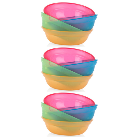 12x Nuby Value Feeding Bowls Pack (3 Packs of 4) - Multicolour (6 Months+)