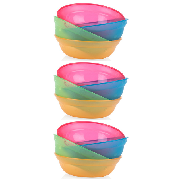 3x Nuby Value Feeding Bowls 4 Pack Pack - Multicolour (6 Months+)