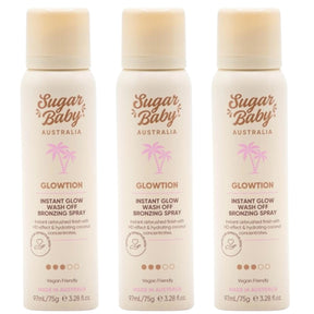 3x Sugar Baby 97ml Glowtion Instant Glow Wash-Off Bronzing Spray Bulk Pack